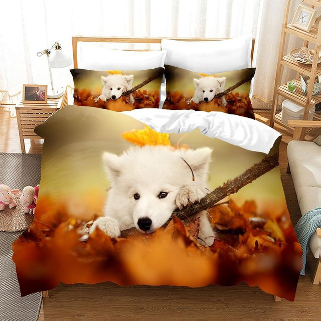 Samojede Hund Bettwäsche Set mit Steppdeckenbezug und Kissenbezug, Weiß, Polyester, B/H: 135 x 200 cm - Bild 1