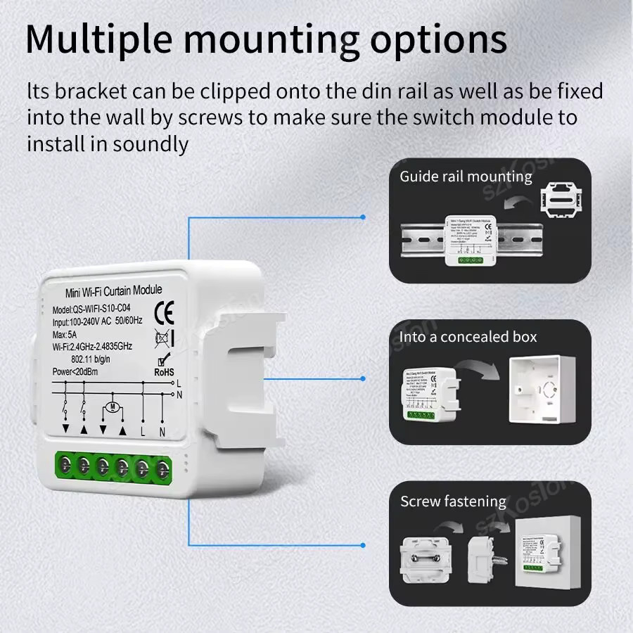 SZKOSTON Smart Vorhang Schalter Modul für Rollos und Shutter, WiFi oder Zigbee, Tuya Smart Life App Steuerung, Sprachsteuerung mit Alexa und Google, Weiß - Bild 4