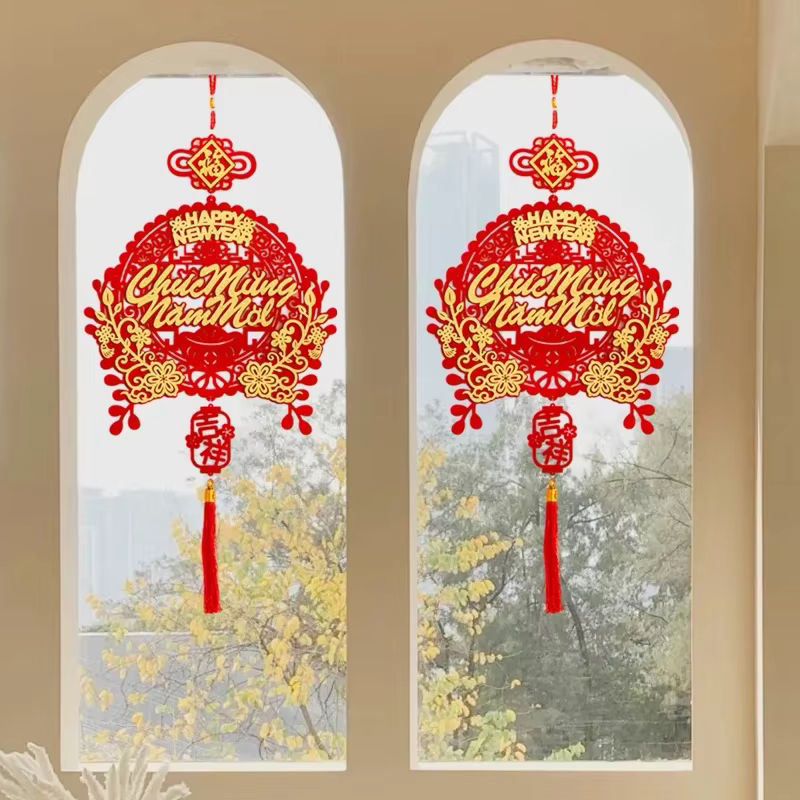 Rote hängende Dekoration für das chinesische Neujahr und Frühlingsfest mit Blumenmotiven und Quasten aus Papier - Bild 2
