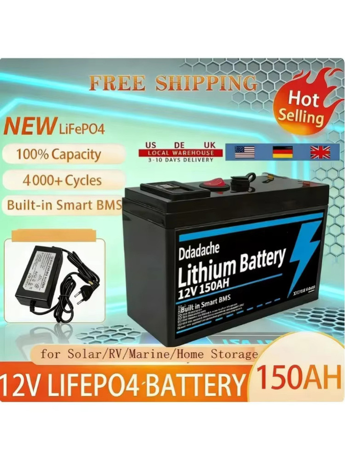 12V Lithium-Batterie 150Ah LiFePO4 mit integriertem BMS in Schwarz für USV, Kajak-Fischfinder, Solarmodule und Radio - Bild 7