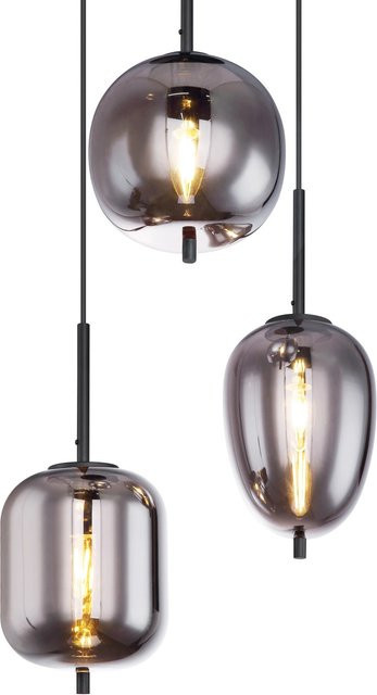 Globo Pendelleuchte Blacky 3-flammig aus Metall und Rauchglas in Schwarz, Höhe: 120 cm, Durchmesser: 46 cm - Bild 1