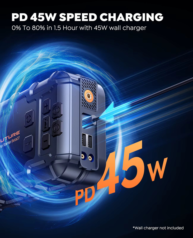 BUTURE 6000A Auto-Starthilfe Powerbank mit 45W PD-Schnellladefunktion, 26800mAh Kapazität und 160PSI Luftpumpe als Notfall-Booster und Startgerät - Bild 4