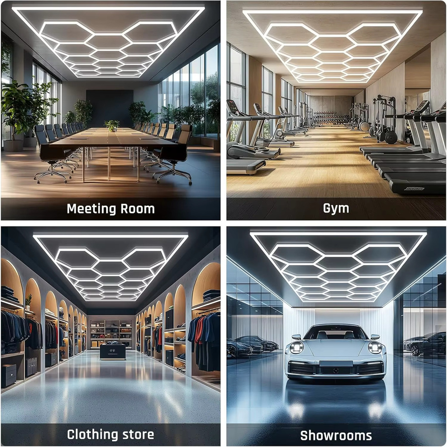 Oyajia 14er-Pack Sechseckige LED-Deckenleuchten mit Rahmen in Weiß, 680W Superhelle LED-Beleuchtung für Garage, Werkstatt und Studio, Cool White - Bild 4