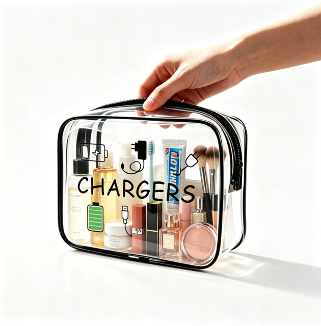 KEEBREAK Kosmetiktasche aus transparentem PVC in Grün, wasserdichte Aufbewahrungstasche mit Reißverschluss und Griffen, B/T/H: 19,0 x 15,5 cm - Bild 1