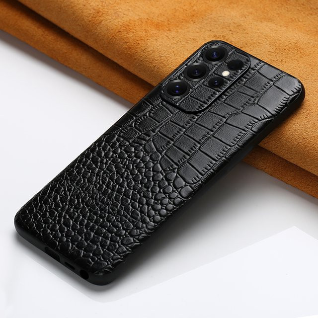 LANGSIDI Echtleder Handyhülle für Samsung Galaxy S25 S24 S23 Ultra S22 Plus S21 A55 A54 5G in Schwarz - Bild 1