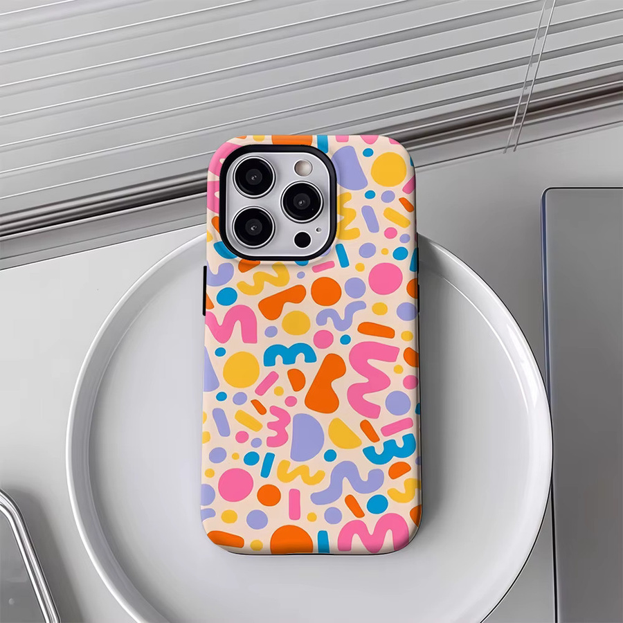 Handyhülle mit buntem geometrischem Design für Apple iPhone 11 bis iPhone 17 Pro Max Plus, doppelschichtige Rückseite, mehrfarbig - Bild 3