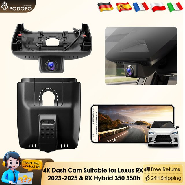 Podofo 4K Dashcam 2160P Video Auto-Blackbox für Lexus RX 2023-2025 & RX Hybrid 350 in Schwarz mit WLAN-App und Schleifenaufnahme - Bild 1