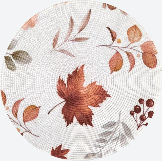 NKD Platzset mit herbstlichem Floral-Druck, rund, Weiß, Durchmesser: 38 cm - Bild 1