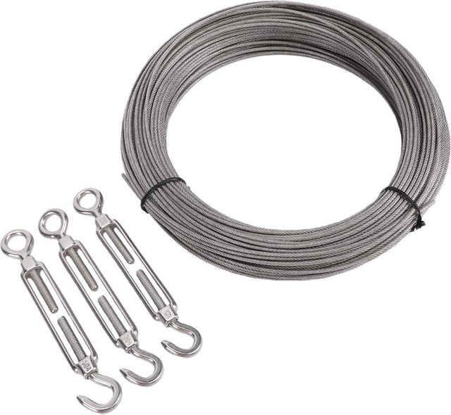 TOMTOP JMS Edelstahl-Kabelset Grau mit 2 mm Drahtseil und M2 Aluminium-Klemmen für Gartenarbeit und Rankgitter, 50 m - Bild 1