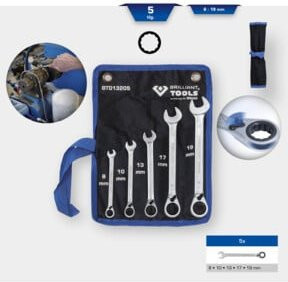 Brilliant Tools Ratschenringschlüssel-Satz, 5-teilig, umschaltbar, Farbe: Silber, 8 - 19 mm - Bild 1