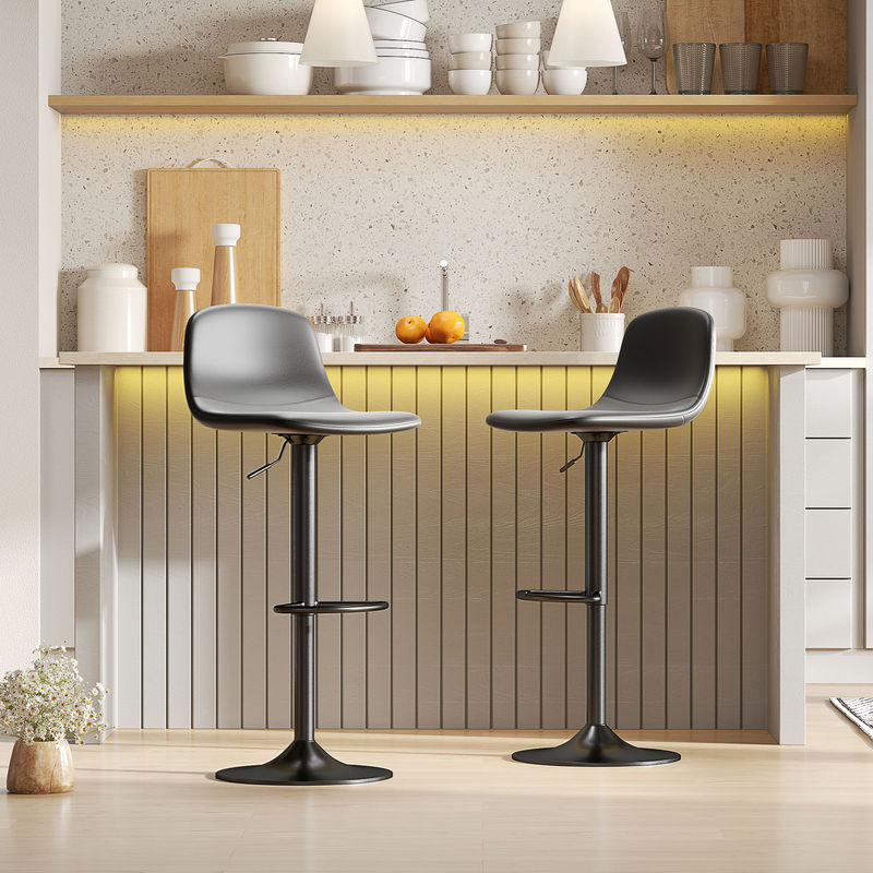 HOMCOM Barhocker 2er Set in Schwarz, höhenverstellbare Barstühle aus Kunstleder mit Rückenlehne, Fußstütze und 360 Grad Drehbarkeit - Bild 2