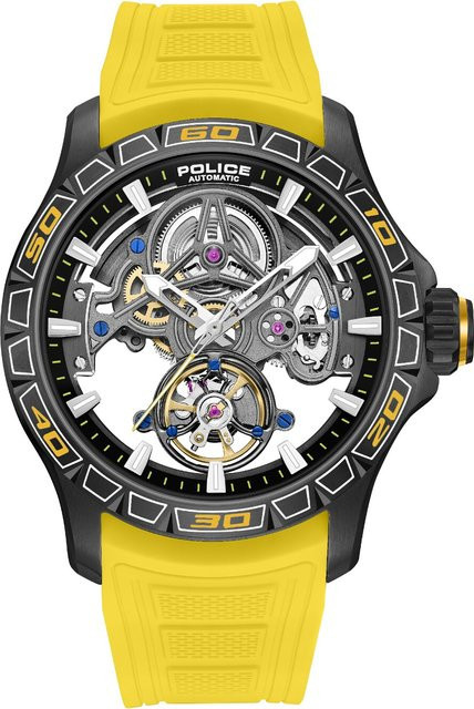 Police Herrenuhr Spirit, Automatik, Edelstahl, 45 mm, Silikon, 5 ATM - Bild 1