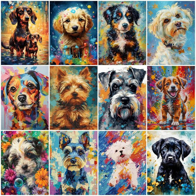 YUTTEE DIY Diamantmalerei Hundewelpe Mosaik Wanddekoration mit runden Steinen in Multicolour - Bild 1
