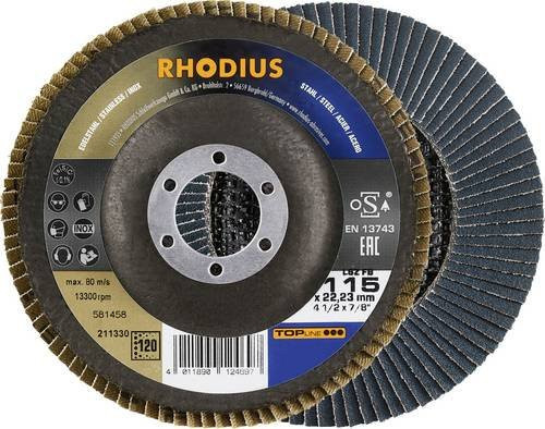Rhodius TOPline LSZ FB Fächerschleifscheibe für Metall, Durchmesser: 115 mm, Bohrungs-Ø: 22,23 mm, Körnung: 120 - Bild 1
