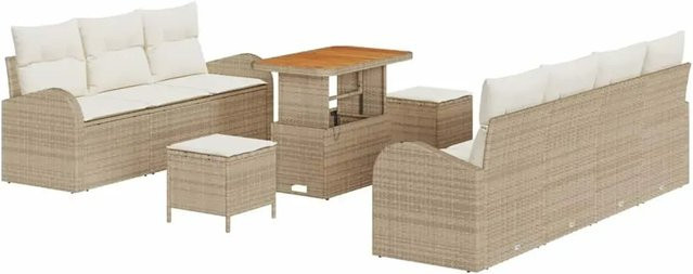 vidaXL Garten-Sofa-Set aus Poly Rattan mit Kissen, 10-teilig, Beige - Bild 1