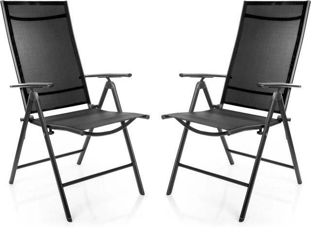 BigDean 2er Set Gartenstühle aus Textilgewebe und Metall in Grau und Schwarz, belastbar bis 120 kg - Bild 1