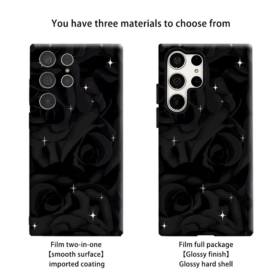 Potdemiel Handyhülle Sternenhimmel Schwarze Rosen für Samsung Galaxy S26 S25 Ultra S24 S23 Ultra Plus Stoßfeste Doppelschicht Rückabdeckung in Schwarz - Bild 2