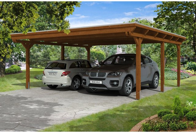 Skan Holz Doppelcarport Emsland aus Leimholz in Nussbaum Braun B: 613 cm, T: 604 cm, H: 248 cm - Bild 1