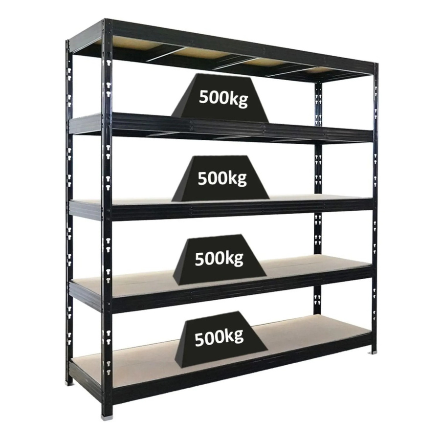 PROREGAL Profi Schwerlastregal Rhino Steckregal mit 5 Spanplatten-Ebenen in Schwarz, H x B x T: 200 x 200 x 60 cm - Bild 2