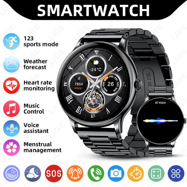 LIGE Smartwatch, Edelstahl, Schwarz, Herren - Bild 1