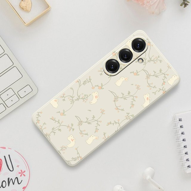 Handyhülle im Kaninchen- und Blumenstil für Samsung Galaxy S25 S24 S23 S22 S21 S20 Ultra Plus FE Soft Cover - Bild 1