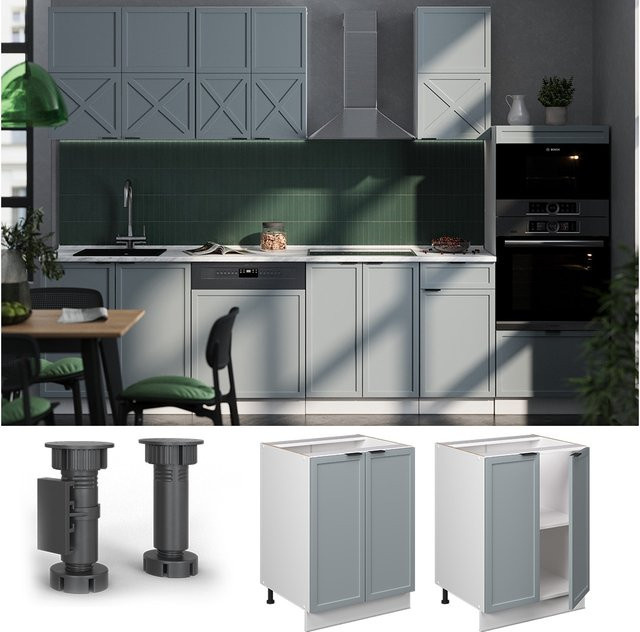 Vicco Unterschrank Fame-Line in Weiß, Hellblau und Grau mit Arbeitsplatte in Eiche, Breite: 60 cm - Bild 1