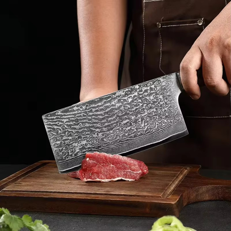 InLeung Professionelles Damaskus Chefmesser aus VG10 Stahl mit Holzgriff in Silber - Bild 2