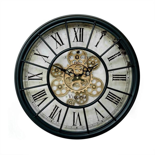 Wall-Art Steampunk Wanduhr Zahnräder rund in Schwarz-Gold mit lautlosem Quartzwerk Durchmesser: 46 cm - Bild 1