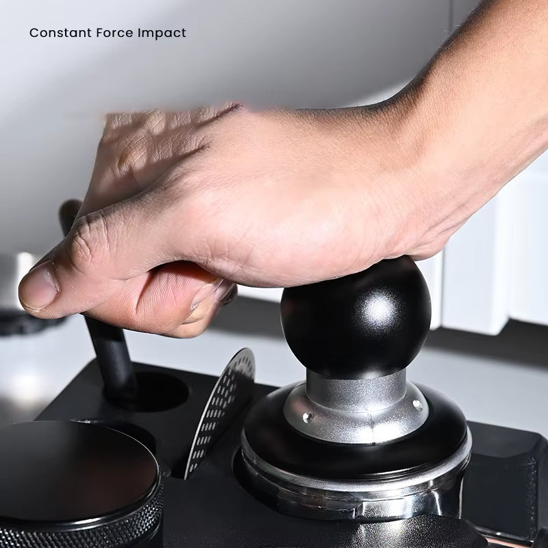 JUSTINLAU Schlagkaffee-Stampfer mit Nivellierung und Federdruck, 58 mm, Schwarz, Edelstahl - Bild 3