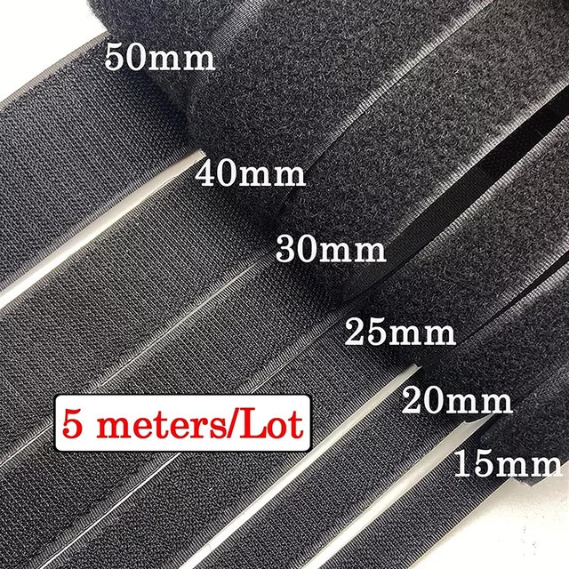 Klettband Set aus Nylongewebe zum Nähen, nicht klebendes Klettband für Nähzubehör, 5 m pro Paar, Farben: Weiß und Schwarz, Breite: 16 mm bis 150 mm - Bild 1