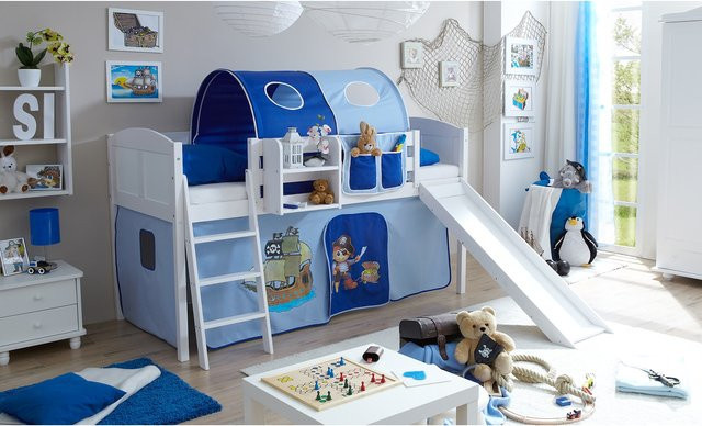 TiCAA Hochbett Ekki Country für Kinder aus Kiefer mit Rutsche in Weiß Motiv - Bild 1