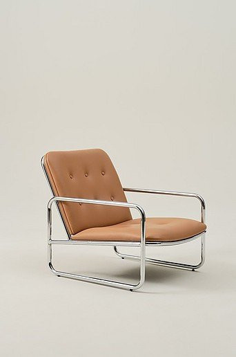 Jotex ALMELO Loungesessel in Braun mit Kunstleder und Metallgestell im Retro-Design, B/T/H: 72,0 x 87,5 x 65,0 cm - Bild 1