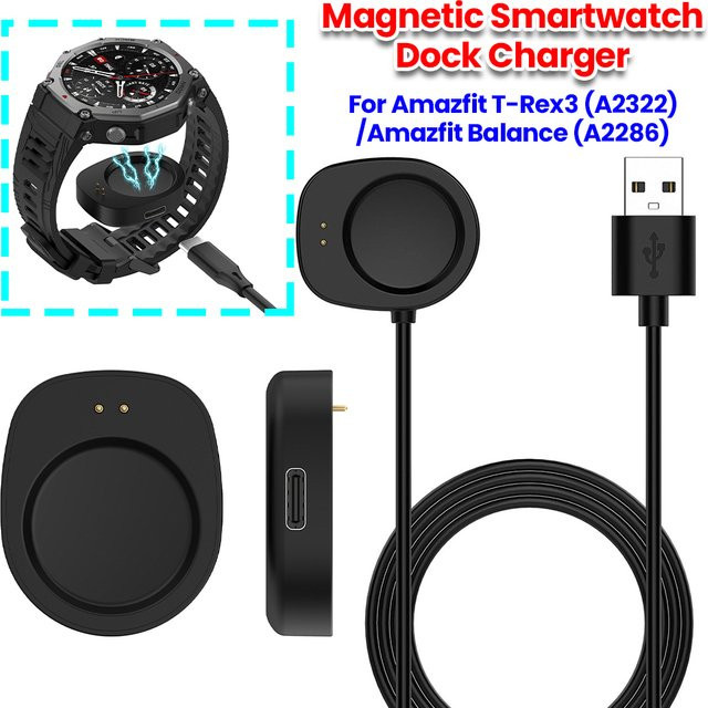 10er Set ALLOYSEED Magnetisches USB-Ladegerät für Amazfit Balance A2286 und T-Rex 3 A2322 in Schwarz - Bild 1