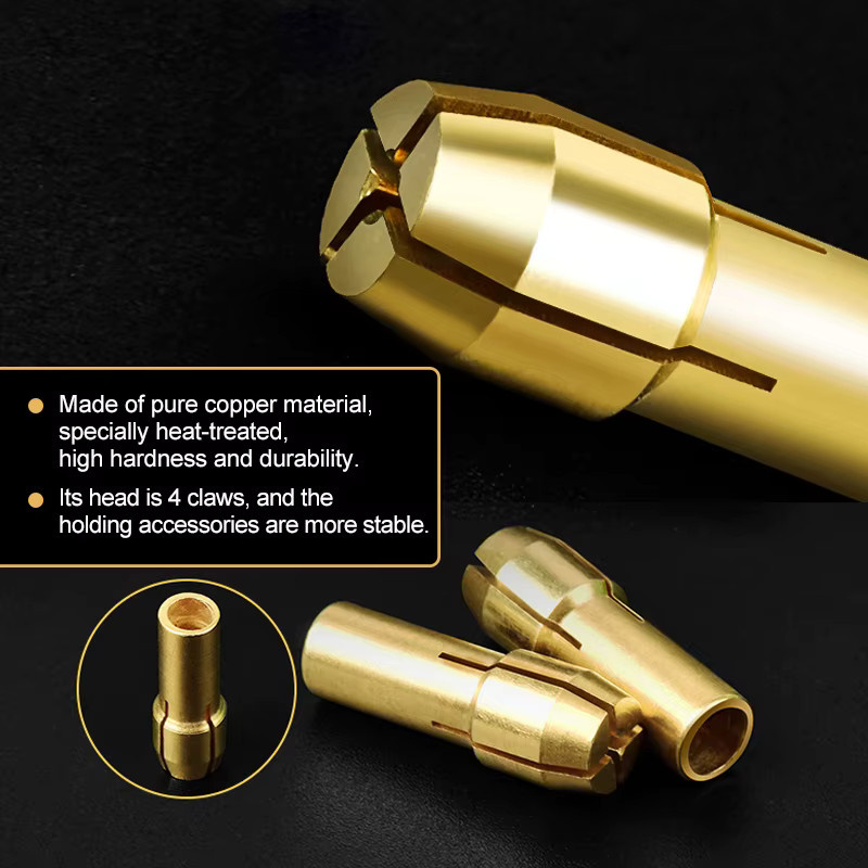 xcan 10 Stück Mini-Bohrer-Spannzangenfutter Set aus Messing in Gold, 0,5–3,2 mm Aufnahme, Schaft: 4,3 mm und 4,8 mm, Adapter für Dremel-Drehwerkzeuge und Elektrowerkzeug-Zubehör - Bild 2
