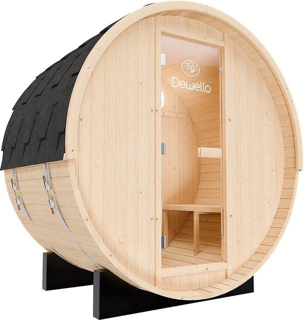 Dewello Outdoor Fasssauna Bay aus Fichtenholz in Braun für 3 Personen inklusive Saunaofen und Zubehör, B/T/H: 200 x 135 x 200 cm - Bild 1