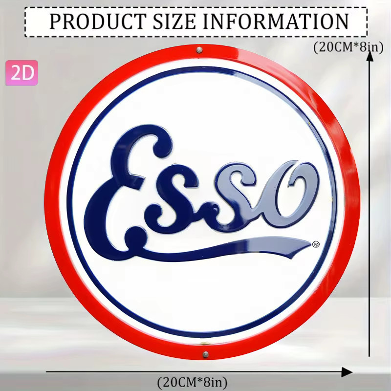 Potdemiel Vintage Esso Pump Sign Retro-Wanddekoration aus Aluminium in Rot, Blau und Weiß, Rund, Durchmesser: 20 cm - Bild 2