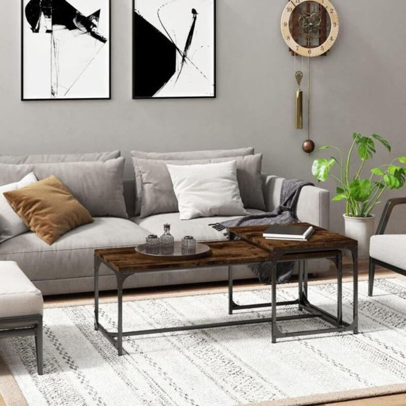 Vidaxl Satztisch Set aus 2 rechteckigen Couchtischen in Braun im Industrial Design aus Holzwerkstoff und Stahl - Bild 1