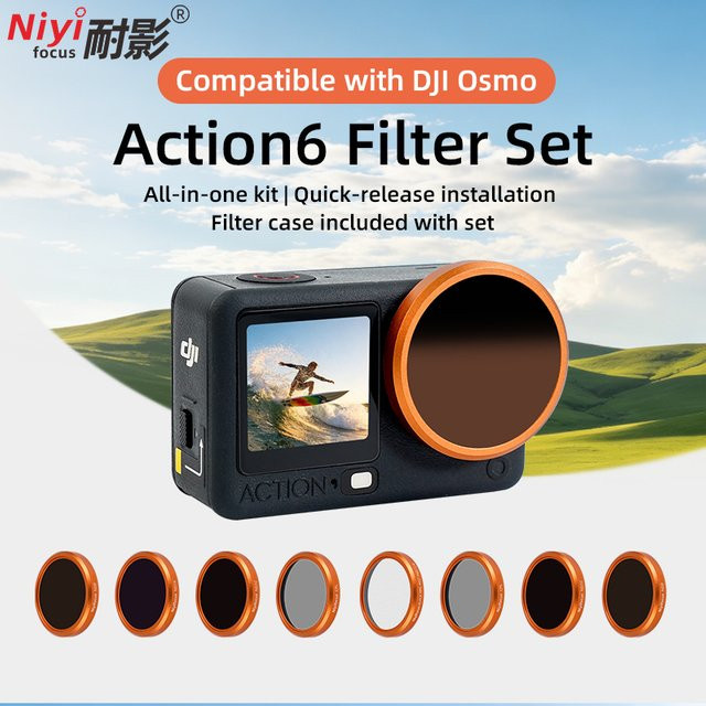 CPL ND MRCUV Filter-Set für DJI Osmo Action 6 in Schwarz mit ND64, ND32-PL, ND8 und Star Protector Zubehör - Bild 1