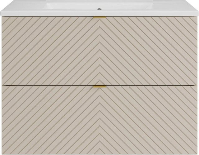Dorioni Einzelwaschtisch in Beige mit Chevron-Muster, Breite: 80 cm, Tiefe: 46 cm, Höhe: 61,6 cm - Bild 1