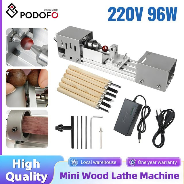 Podofo Mini-Holzdrehmaschine 24V in Silber mit 7-Gang-Einstellung von 2000 bis 8000 U/min als Multifunktions-Werkzeugset zum Polieren, Bohren und für die Perlenherstellung - Bild 1