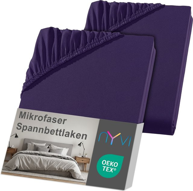 NYVI DreamScience Spannbettlaken aus Mikrofaser, 2er Pack, Farbe: Aubergine, Bügelfrei, B/T: 180 x 200 cm bis 200 x 200 cm - Bild 1