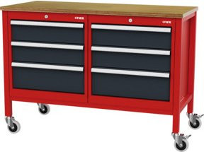 STIER Mobile Kastenwerkbank mit 6 Schubladen in Rot, B/T/H: 130 x 60 x 96 cm - Bild 1