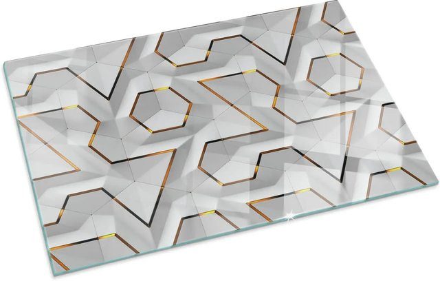 Tulup Glasplatte für Kamin mit 3D-geometrischem Muster in Weiß, B: 100 cm, T: 70 cm - Bild 1