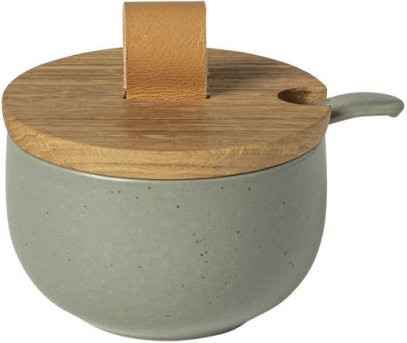 Costa Nova Zuckergefäß Pacifica mit Holzdeckel aus Keramik, 4er Pack, Grün und Grau, Durchmesser: 9,2 cm, Höhe: 5,7 cm, 150 ml - Bild 1