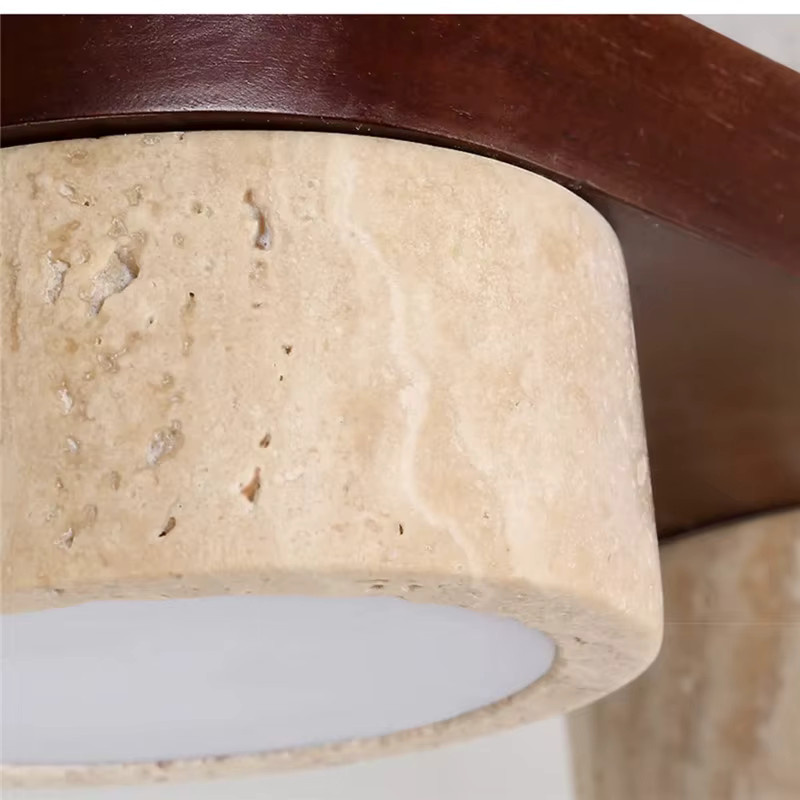 HomeLover Retro Quadratische LED Deckenleuchte aus Massivholz und Travertin Naturstein in Beige und Braun - Bild 3