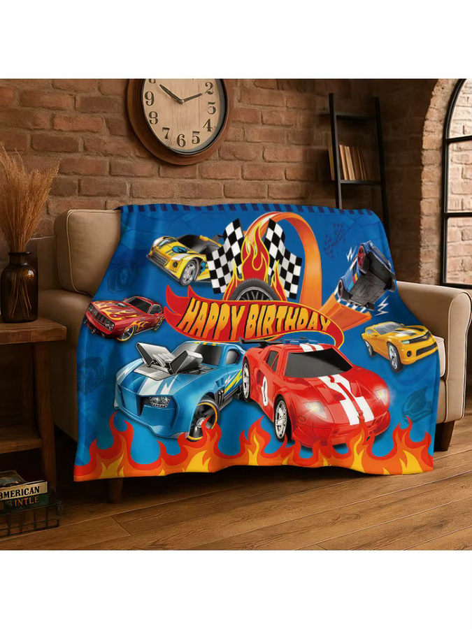 MINISO Hot Wheels Rennwagen Flanelldecke für Kinder, weiche und warme Decke in Blau - Bild 2
