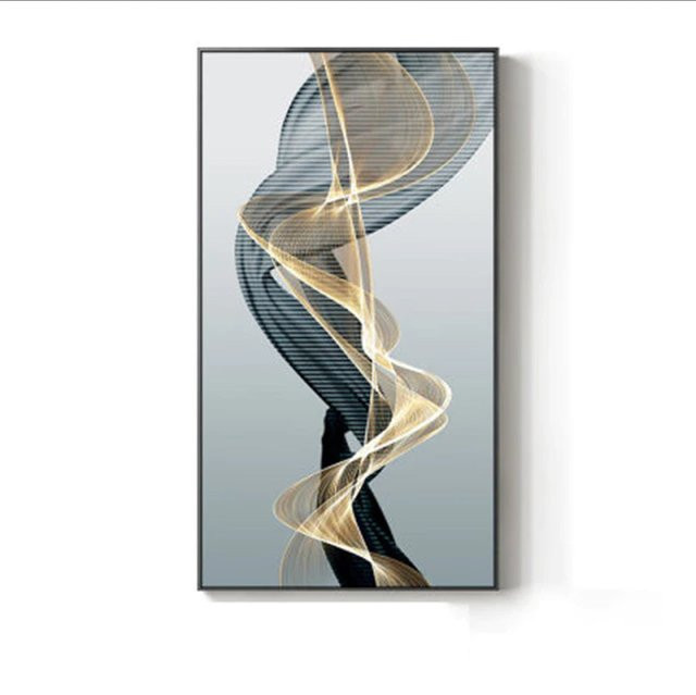 TPFLiving XXL Riesen Luxus Poster Leinwand mit abstrakten Linien und Formen in Weiß, Blau, Grau, Beige und Schwarz, B/H: 60 x 120 cm - Bild 1