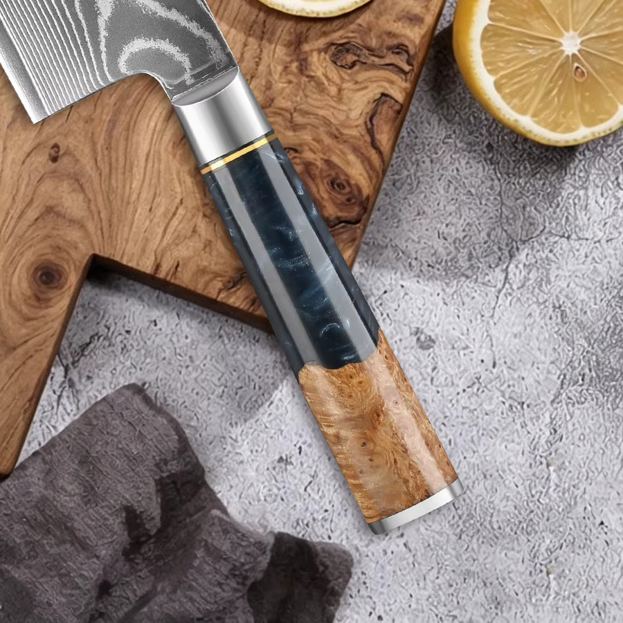 Baovim Profi-Küchenmesser aus 67-lagigem Damaststahl mit farbigem Holzgriff, 20,32 cm - Bild 3