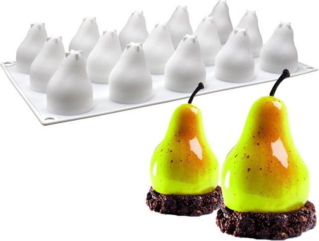 CosyHome Silikonform für Mousse-Kuchen in Birnenform, 15 Mulden, Weiß - Bild 1