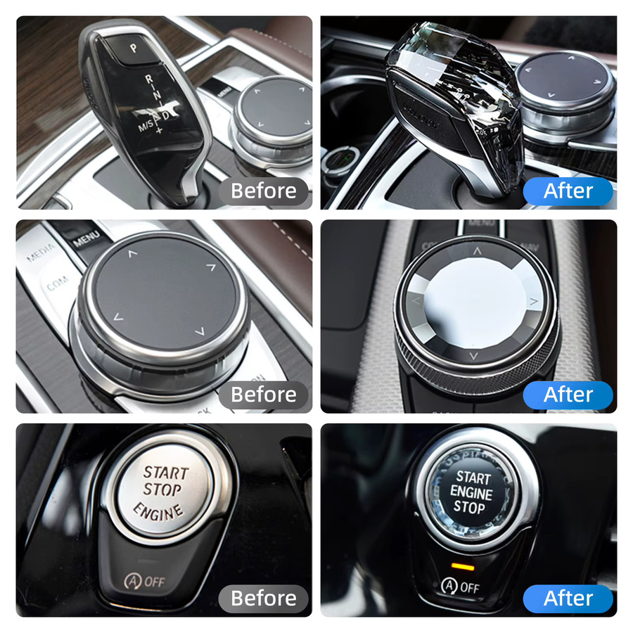 4-teiliges Set Kristall Schaltknauf und Getriebe-Griffe für BMW F40 F44 F45 F46 G20 G21 G22 G23 G26 G28 in Transparent - Bild 4
